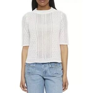 White Short Sleeve Open Knit Lightweight Knit Top Ryegrass Womens Size Medium